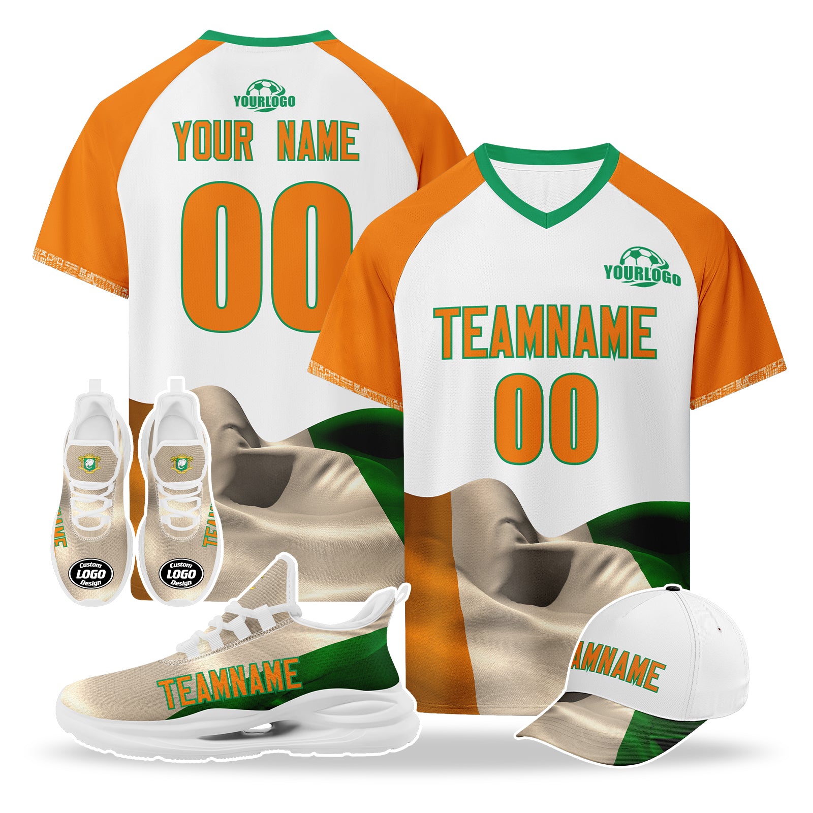Custom Ivory Coast 2026 World Cup High Quality Soccer Stadium Version Jersey Sneakers Sports Shoes and Hat Combo Offer Personalized Team Name and Logo ZH-F007055-010