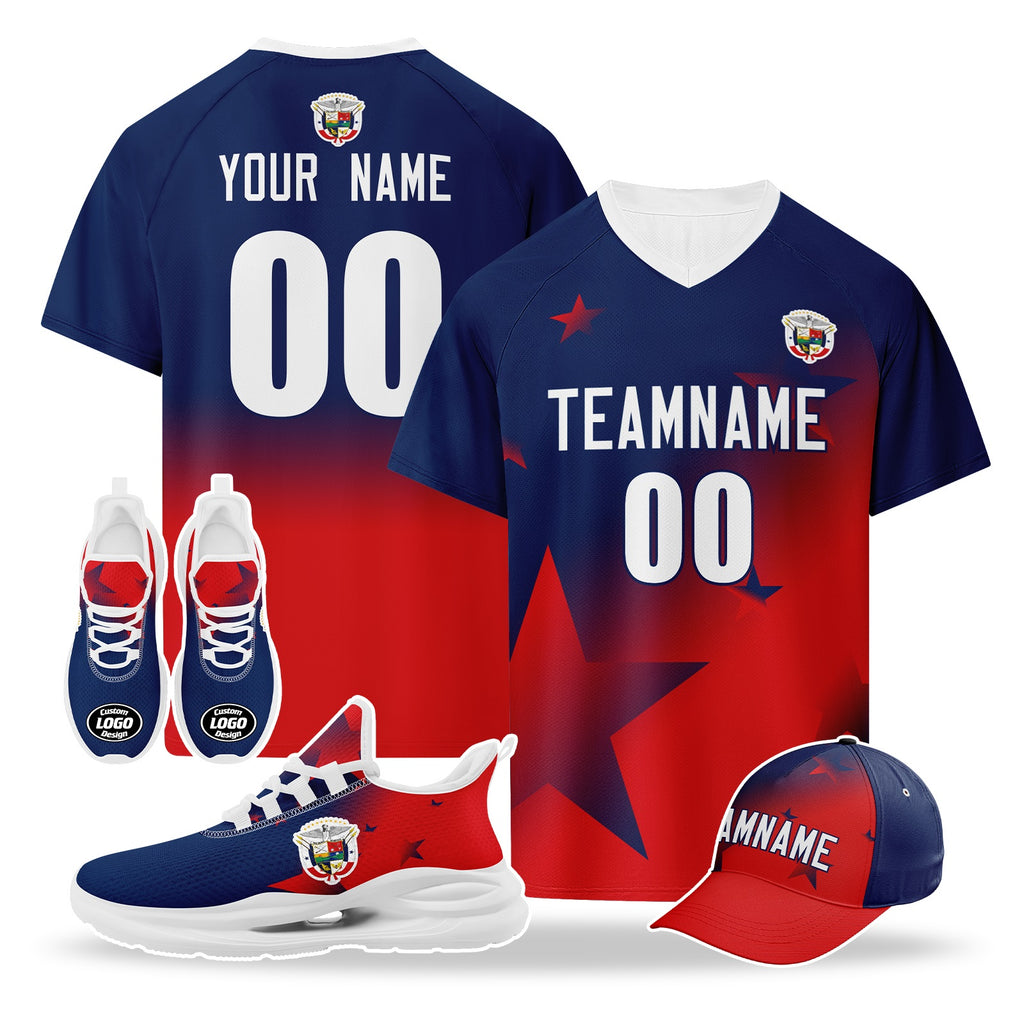 Custom Panama 2026 World Cup High Quality Soccer Stadium Version Jersey Sneakers Sports Shoes and Hat Combo Offer Personalized Team Name and Logo ZH-F007058-001