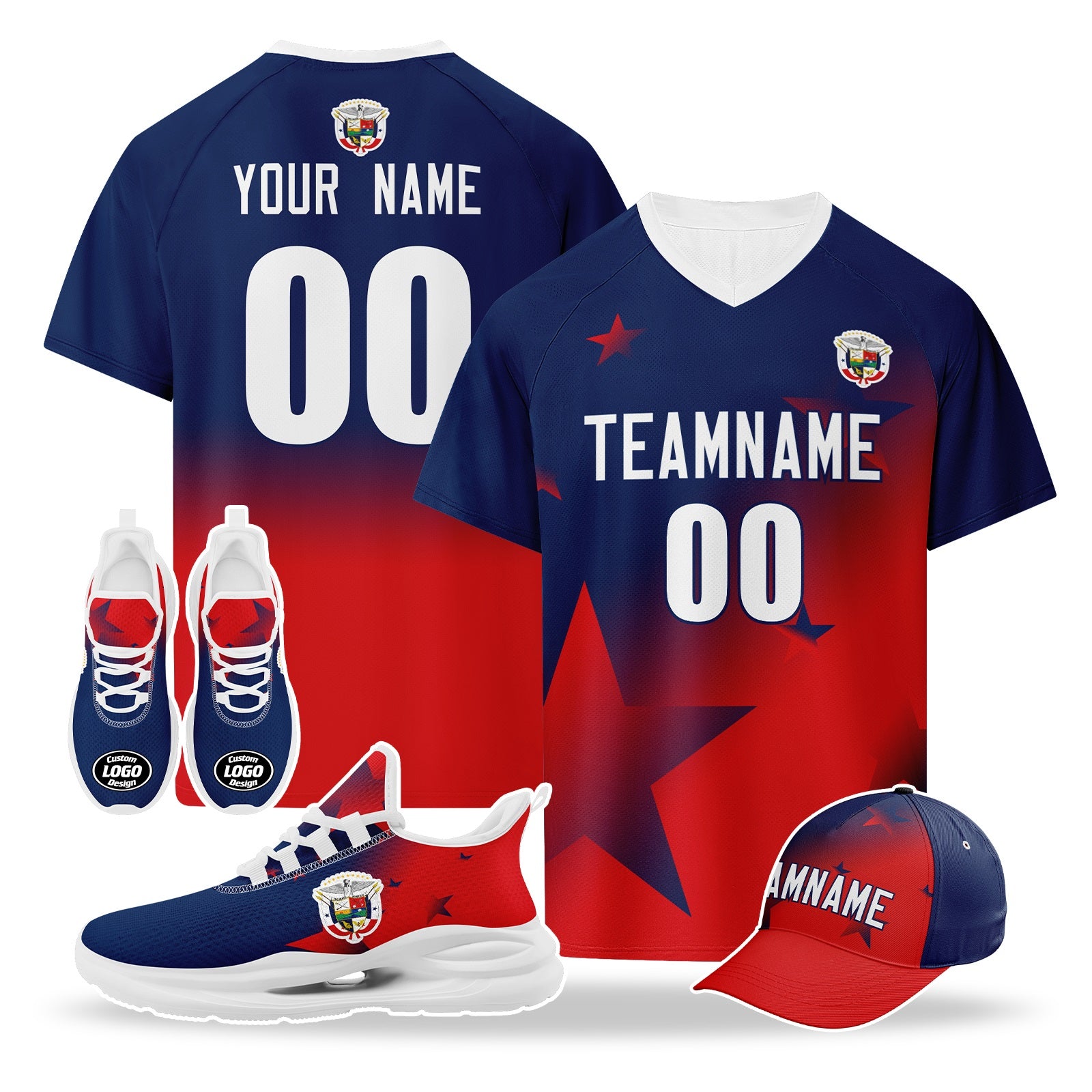 Custom Panama 2026 World Cup High Quality Soccer Stadium Version Jersey Sneakers Sports Shoes and Hat Combo Offer Personalized Team Name and Logo ZH-F007058-001