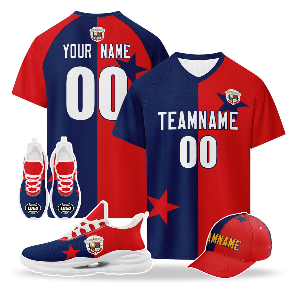 Custom Panama 2026 World Cup High Quality Soccer Stadium Version Jersey Sneakers Sports Shoes and Hat Combo Offer Personalized Team Name and Logo ZH-F007058-005