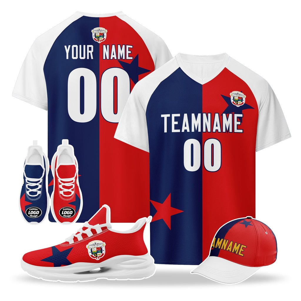 Custom Panama 2026 World Cup High Quality Soccer Stadium Version Jersey Sneakers Sports Shoes and Hat Combo Offer Personalized Team Name and Logo ZH-F007058-006