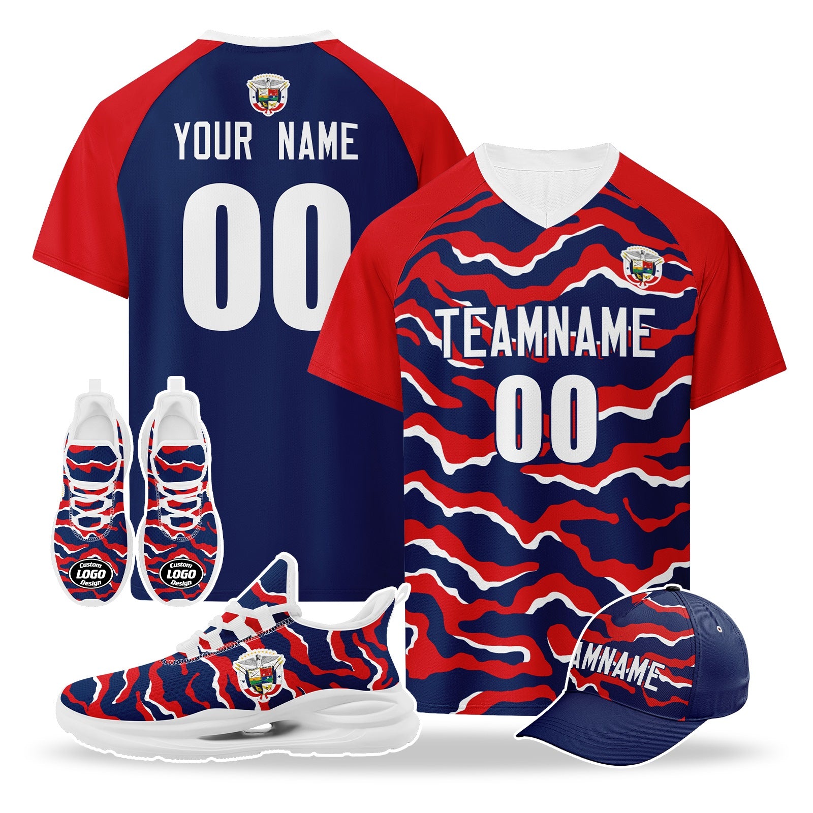Custom Panama 2026 World Cup High Quality Soccer Stadium Version Jersey Sneakers Sports Shoes and Hat Combo Offer Personalized Team Name and Logo ZH-F007058-008