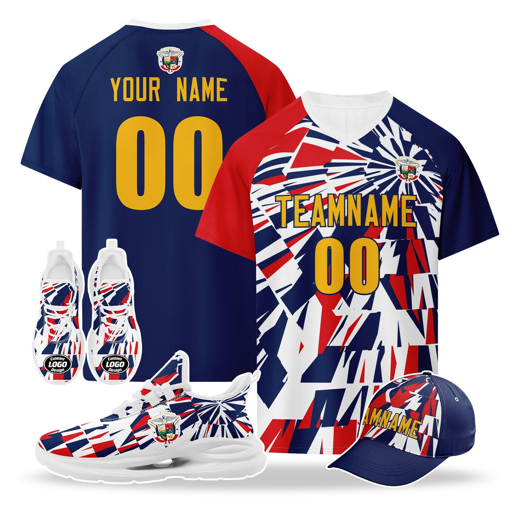 Custom Panama 2026 World Cup High Quality Soccer Stadium Version Jersey Sneakers Sports Shoes and Hat Combo Offer Personalized Team Name and Logo ZH-F007058-009