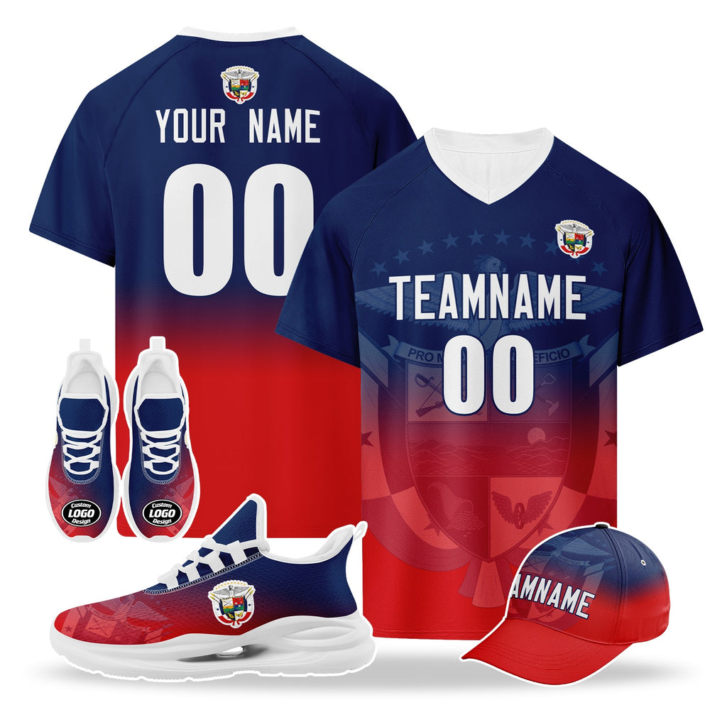 Custom Panama 2026 World Cup High Quality Soccer Stadium Version Jersey Sneakers Sports Shoes and Hat Combo Offer Personalized Team Name and Logo ZH-F007058-010