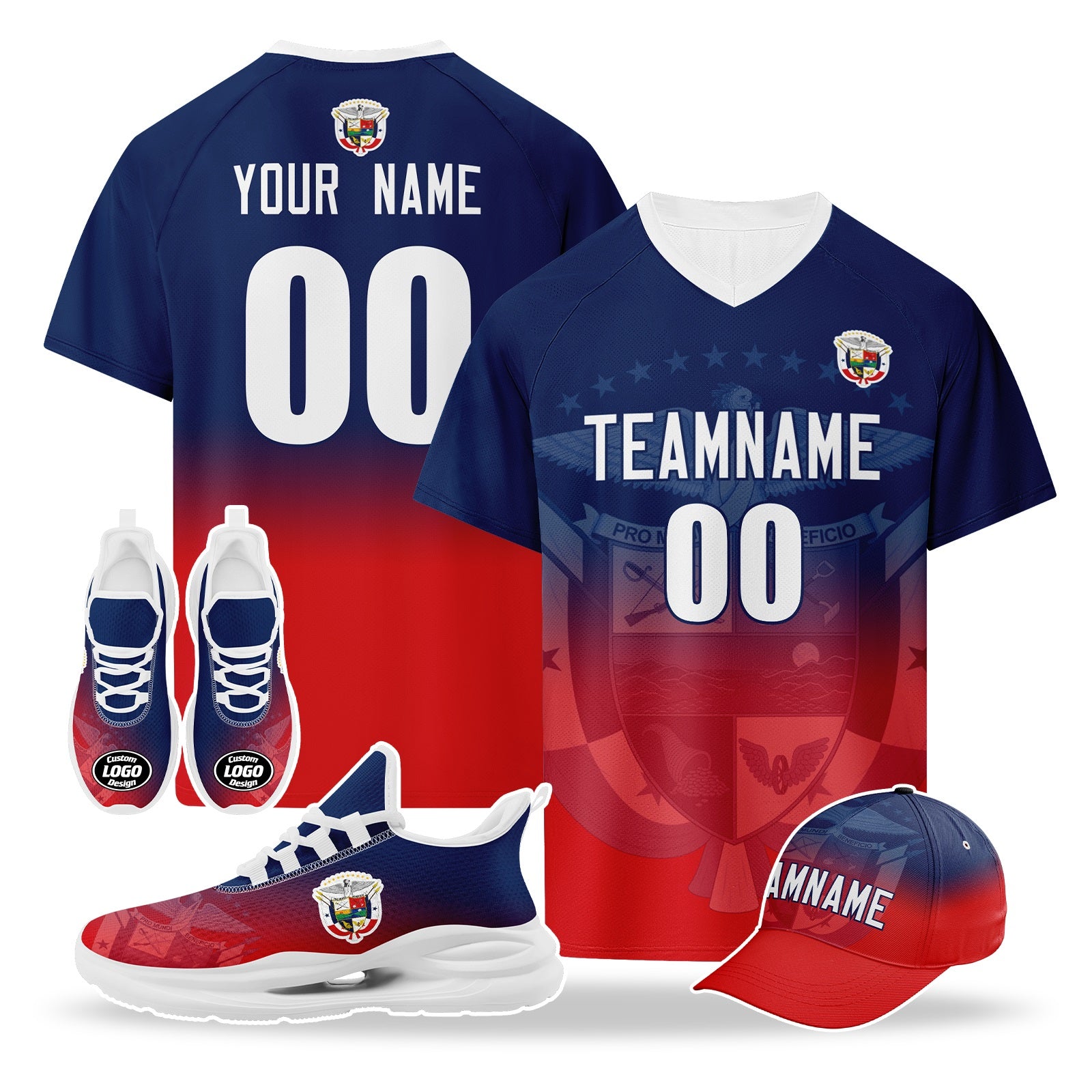 Custom Panama 2026 World Cup High Quality Soccer Stadium Version Jersey Sneakers Sports Shoes and Hat Combo Offer Personalized Team Name and Logo ZH-F007058-010