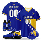 Custom Bosnia and Herzegovina 2026 World Cup High Quality Soccer Stadium Version Jersey Sneakers Sports Shoes and Hat Combo Offer Personalized Team Name and Logo ZH-F007062-001
