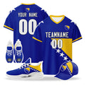 Custom Bosnia and Herzegovina 2026 World Cup High Quality Soccer Stadium Version Jersey Sneakers Sports Shoes and Hat Combo Offer Personalized Team Name and Logo ZH-F007062-001