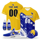 Custom Bosnia and Herzegovina 2026 World Cup High Quality Soccer Stadium Version Jersey Sneakers Sports Shoes and Hat Combo Offer Personalized Team Name and Logo ZH-F007062-004