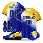 Custom Bosnia and Herzegovina 2026 World Cup High Quality Soccer Stadium Version Jersey Sneakers Sports Shoes and Hat Combo Offer Personalized Team Name and Logo ZH-F007062-005
