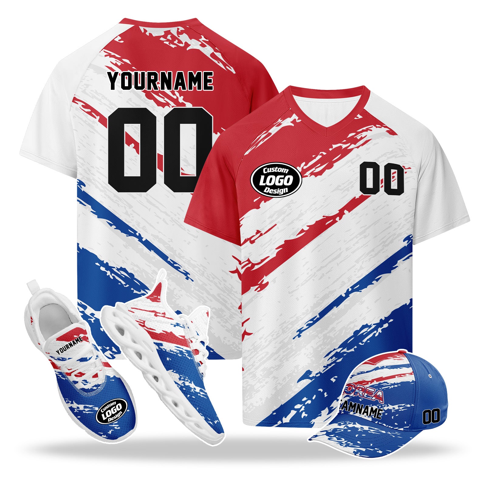 Custom 2026 World Cup South Korea High Quality Soccer Stadium Version Jersey Sneakers Sports Shoes and Hat Combo Offer Personalized Team Name and Logo ZH-F009132-2