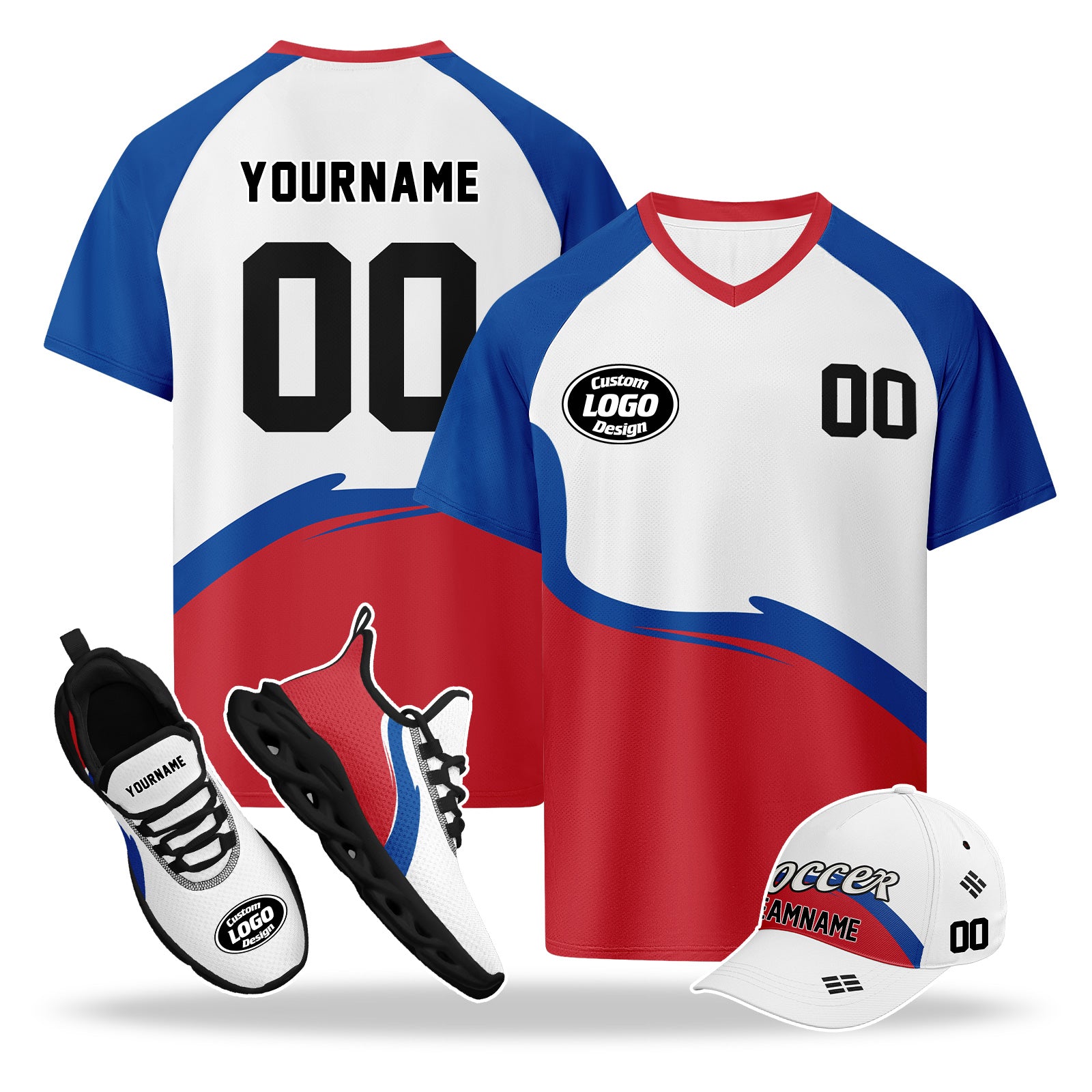 Custom 2026 World Cup South Korea High Quality Soccer Stadium Version Jersey Sneakers Sports Shoes and Hat Combo Offer Personalized Team Name and Logo ZH-F009132-3