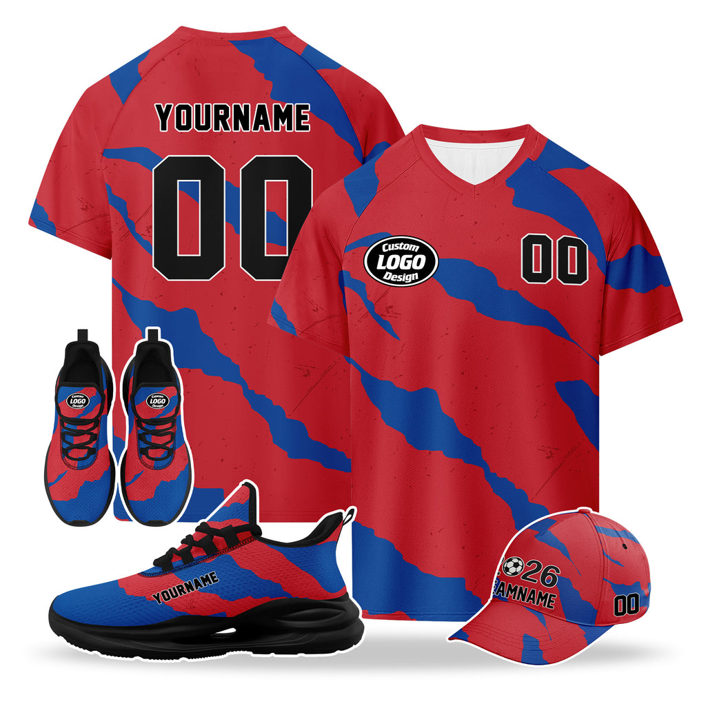 Custom 2026 World Cup South Korea High Quality Soccer Stadium Version Jersey Sneakers Sports Shoes and Hat Combo Offer Personalized Team Name and Logo ZH-F009133-1