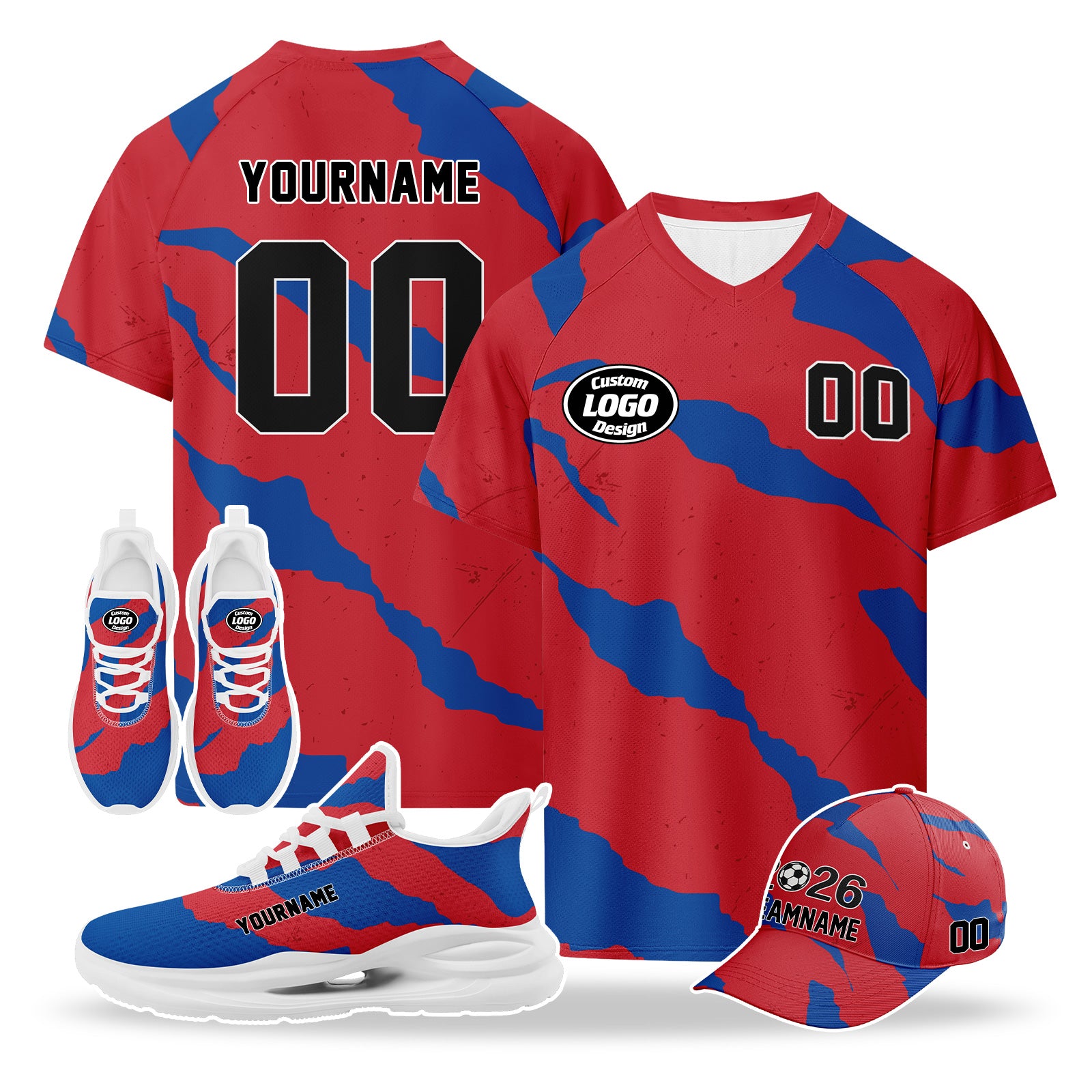 Custom 2026 World Cup South Korea High Quality Soccer Stadium Version Jersey Sneakers Sports Shoes and Hat Combo Offer Personalized Team Name and Logo ZH-F009133-1