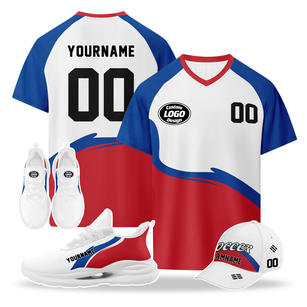 Custom 2026 World Cup South Korea High Quality Soccer Stadium Version Jersey Sneakers Sports Shoes and Hat Combo Offer Personalized Team Name and Logo ZH-F009133-2