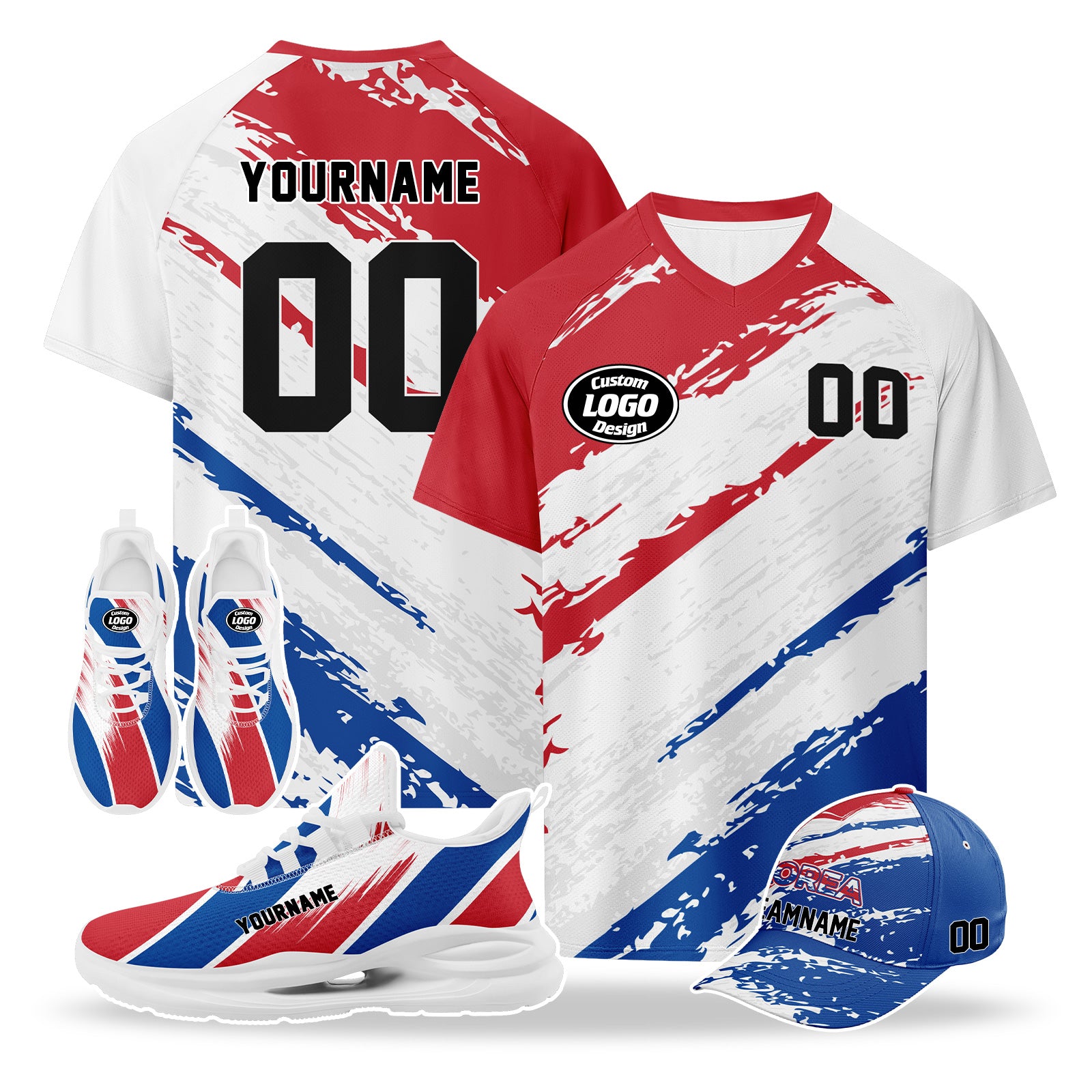 Custom 2026 World Cup South Korea High Quality Soccer Stadium Version Jersey Sneakers Sports Shoes and Hat Combo Offer Personalized Team Name and Logo ZH-F009133-3