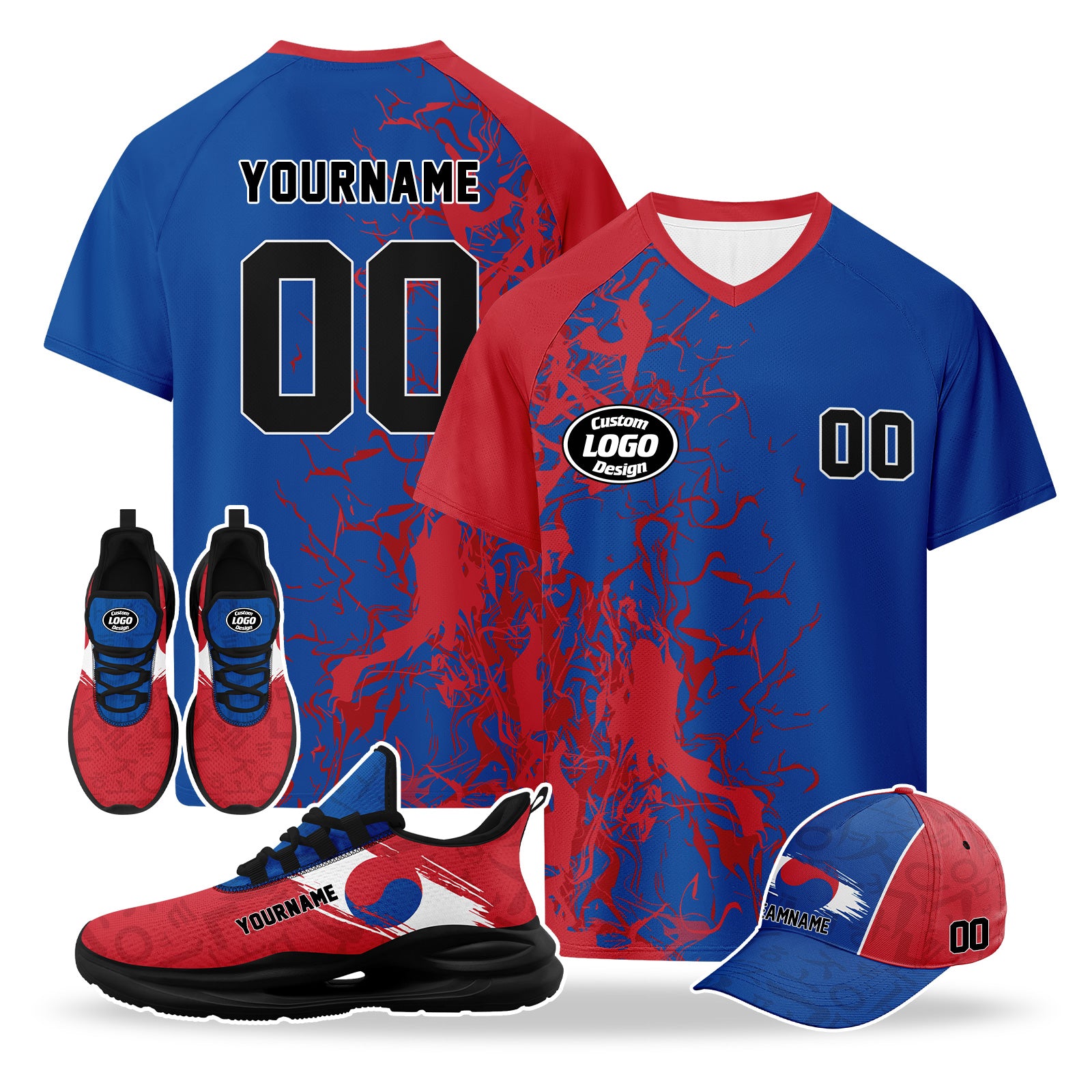 Custom 2026 World Cup South Korea High Quality Soccer Stadium Version Jersey Sneakers Sports Shoes and Hat Combo Offer Personalized Team Name and Logo ZH-F009133-4