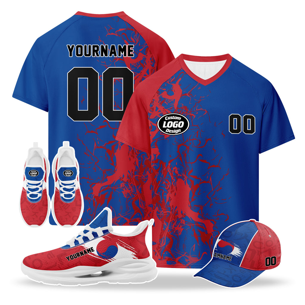Custom 2026 World Cup South Korea High Quality Soccer Stadium Version Jersey Sneakers Sports Shoes and Hat Combo Offer Personalized Team Name and Logo ZH-F009133-4