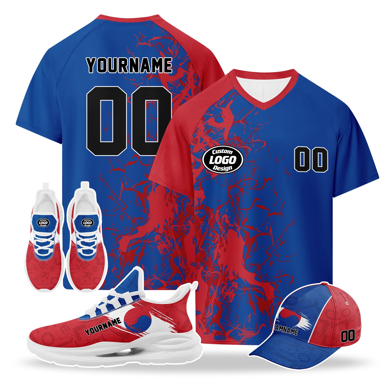 Custom 2026 World Cup South Korea High Quality Soccer Stadium Version Jersey Sneakers Sports Shoes and Hat Combo Offer Personalized Team Name and Logo ZH-F009133-4