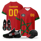 Custom 2026 World Cup Morocco High Quality Soccer Stadium Version Jersey Sneakers Sports Shoes and Hat Combo Offer Personalized Team Name and Logo ZH-F009134-1