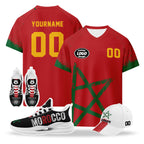 Custom 2026 World Cup Morocco High Quality Soccer Stadium Version Jersey Sneakers Sports Shoes and Hat Combo Offer Personalized Team Name and Logo ZH-F009134-1