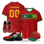 Custom 2026 World Cup Morocco High Quality Soccer Stadium Version Jersey Sneakers Sports Shoes and Hat Combo Offer Personalized Team Name and Logo ZH-F009134-3