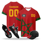 Custom 2026 World Cup Morocco High Quality Soccer Stadium Version Jersey Sneakers Sports Shoes and Hat Combo Offer Personalized Team Name and Logo ZH-F009135-1