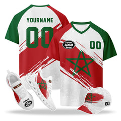 Custom 2026 World Cup Morocco High Quality Soccer Stadium Version Jersey Sneakers Sports Shoes and Hat Combo Offer Personalized Team Name and Logo ZH-F009135-5