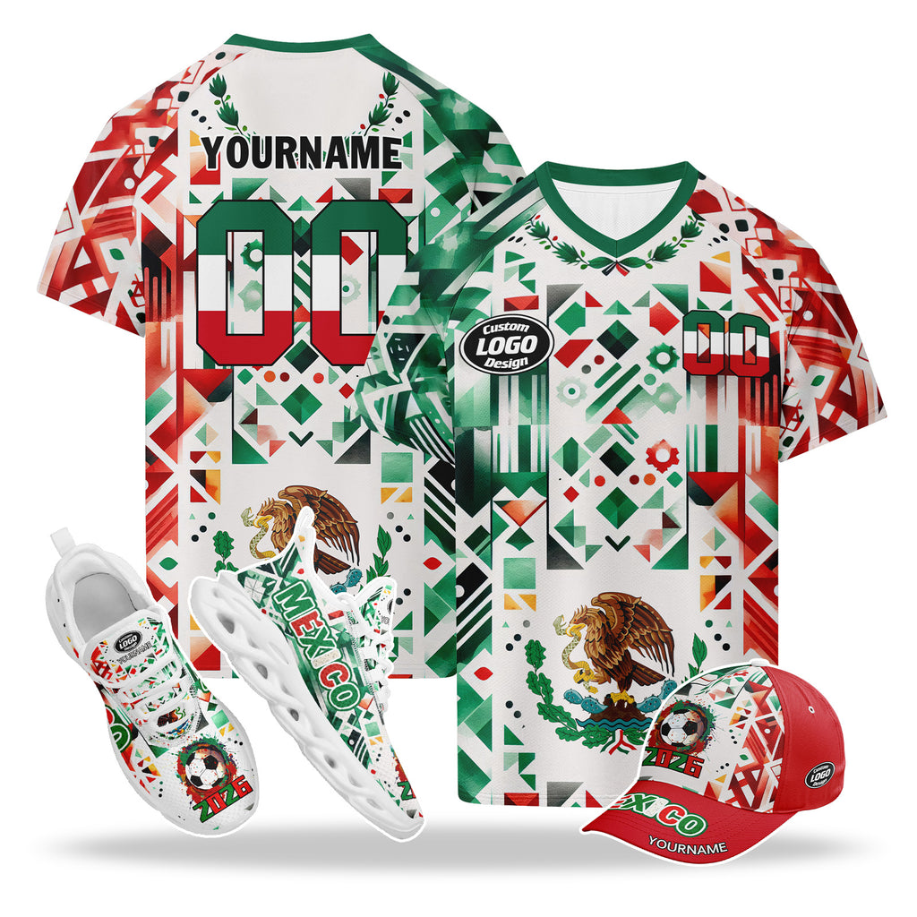 Custom 2026 World Cup Mexico High Quality Soccer Stadium Version Jersey Sneakers Sports Shoes and Hat Combo Offer Personalized Team Name and Logo ZH-F023091-5