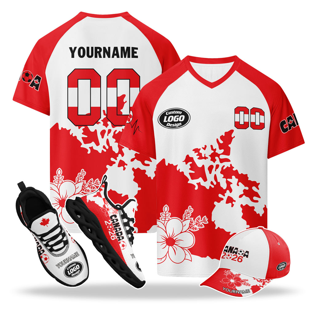 Custom 2026 World Cup Canada High Quality Soccer Stadium Version Jersey Sneakers Sports Shoes and Hat Combo Offer Personalized Team Name and Logo ZH-F023095-5