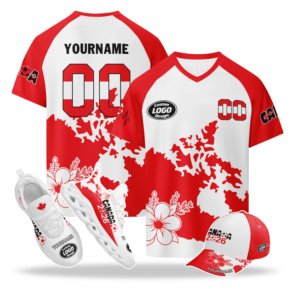 Custom 2026 World Cup Canada High Quality Soccer Stadium Version Jersey Sneakers Sports Shoes and Hat Combo Offer Personalized Team Name and Logo ZH-F023095-5