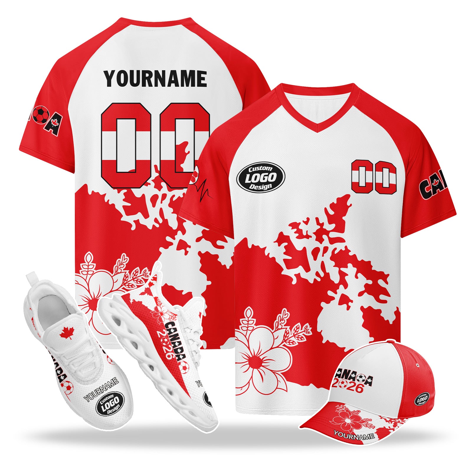 Custom 2026 World Cup Canada High Quality Soccer Stadium Version Jersey Sneakers Sports Shoes and Hat Combo Offer Personalized Team Name and Logo ZH-F023095-5