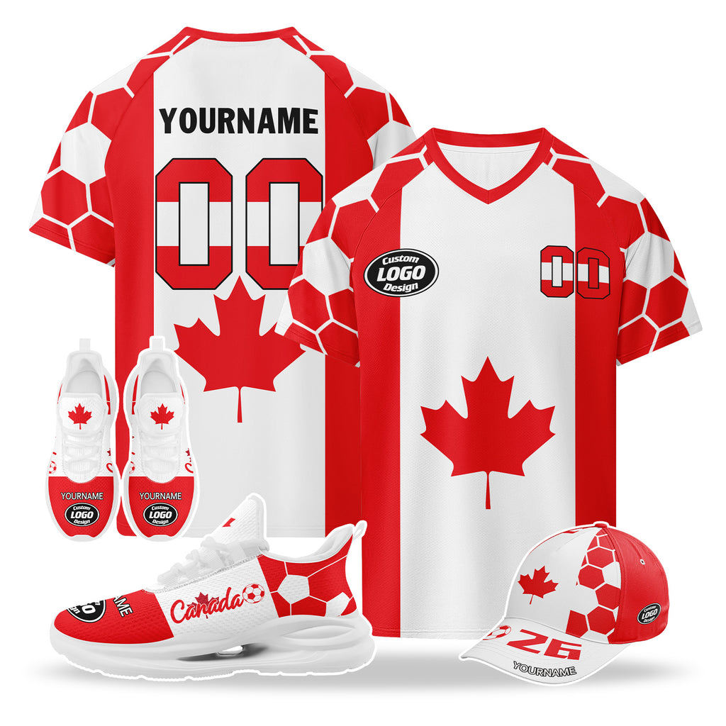 Custom 2026 World Cup Canada High Quality Soccer Stadium Version Jersey Sneakers Sports Shoes and Hat Combo Offer Personalized Team Name and Logo ZH-F023096-2