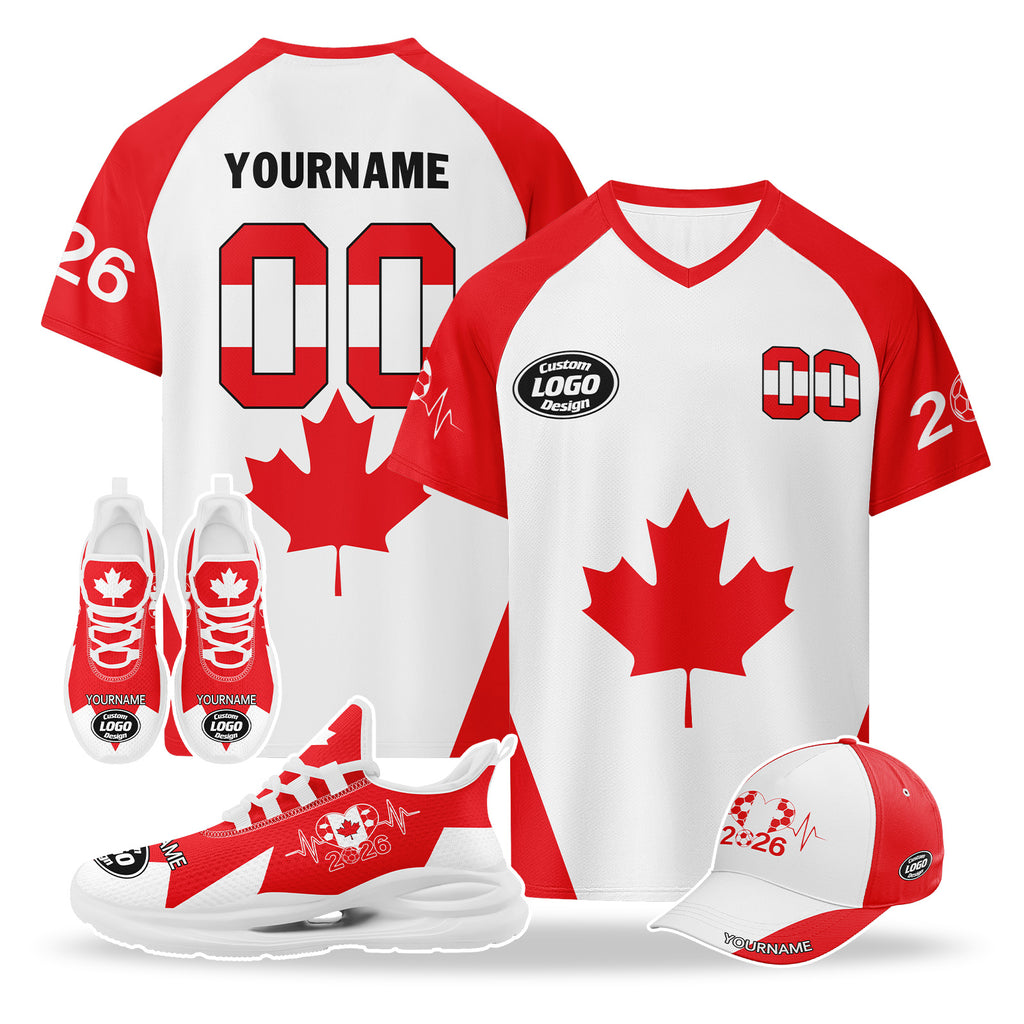 Custom 2026 World Cup Canada High Quality Soccer Stadium Version Jersey Sneakers Sports Shoes and Hat Combo Offer Personalized Team Name and Logo ZH-F023096-4