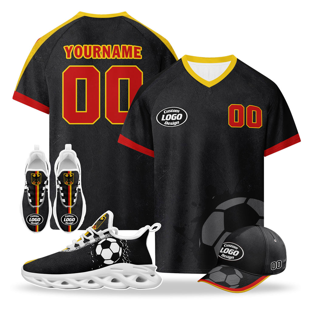 Custom 2026 World Cup Germany High Quality Soccer Stadium Version Jersey Sneakers Sports Shoes and Hat Combo Offer Personalized Team Name and Logo ZH-F025071-1