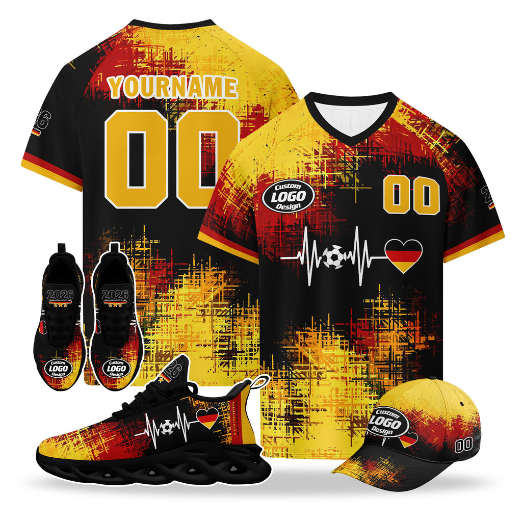 Custom 2026 World Cup Germany High Quality Soccer Stadium Version Jersey Sneakers Sports Shoes and Hat Combo Offer Personalized Team Name and Logo ZH-F025071-4