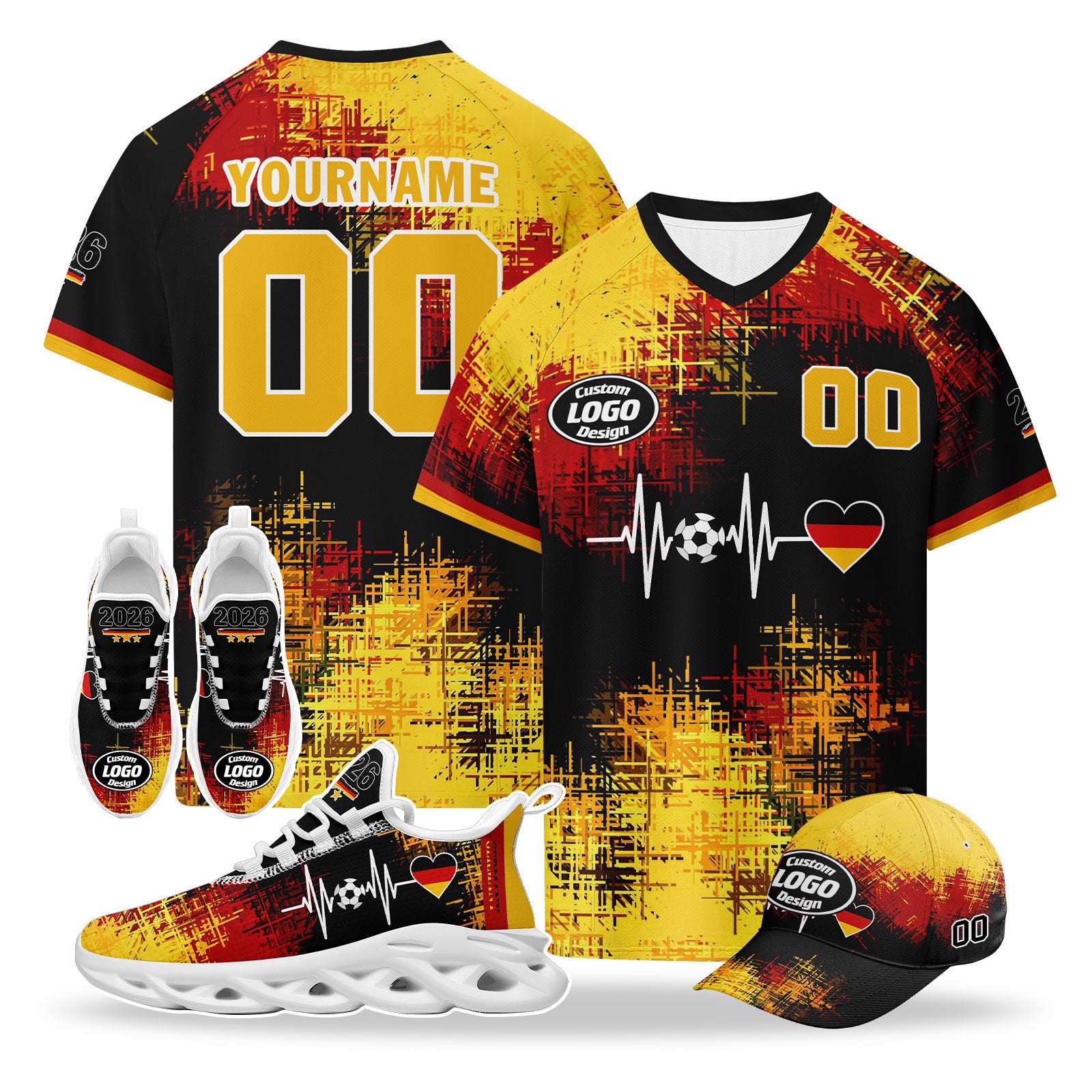 Custom 2026 World Cup Germany High Quality Soccer Stadium Version Jersey Sneakers Sports Shoes and Hat Combo Offer Personalized Team Name and Logo ZH-F025071-4