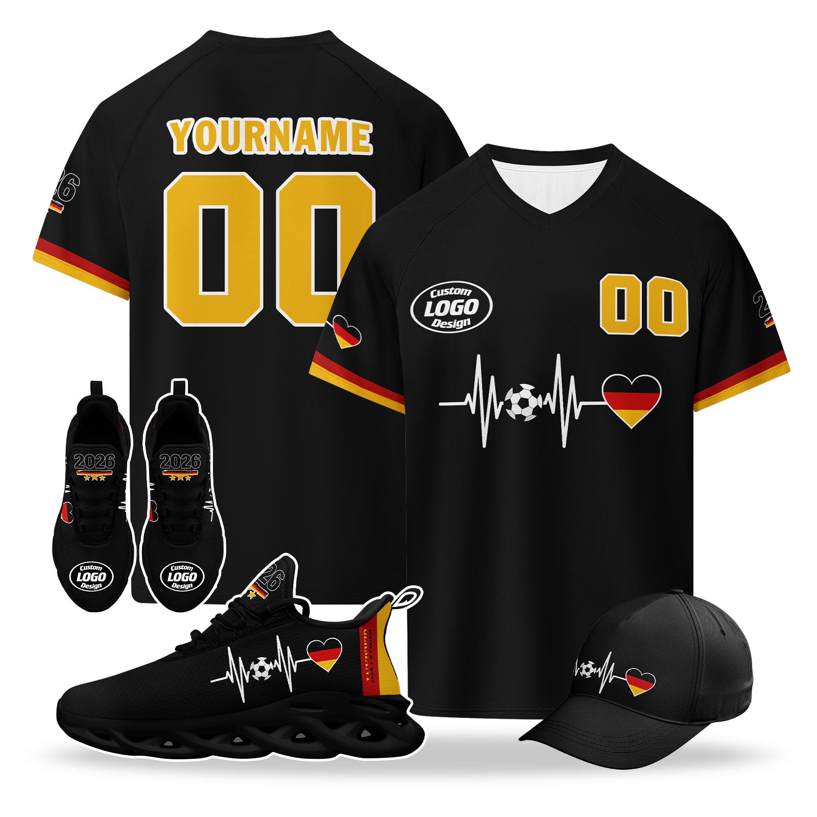 Custom 2026 World Cup Germany High Quality Soccer Stadium Version Jersey Sneakers Sports Shoes and Hat Combo Offer Personalized Team Name and Logo ZH-F025071-5