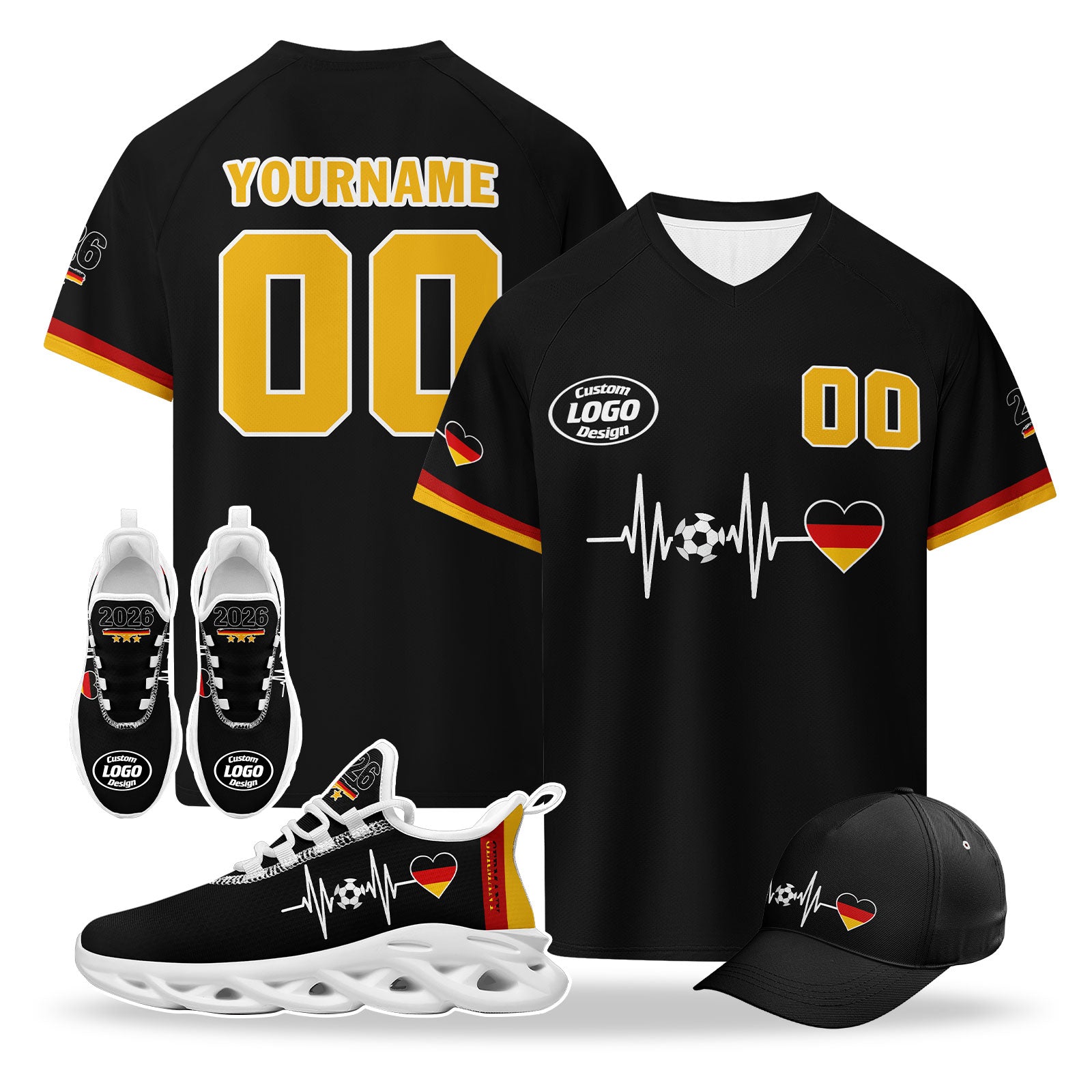 Custom 2026 World Cup Germany High Quality Soccer Stadium Version Jersey Sneakers Sports Shoes and Hat Combo Offer Personalized Team Name and Logo ZH-F025071-5