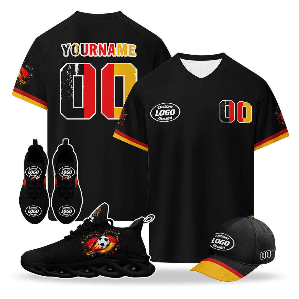 Custom 2026 World Cup Germany High Quality Soccer Stadium Version Jersey Sneakers Sports Shoes and Hat Combo Offer Personalized Team Name and Logo ZH-F025071-6
