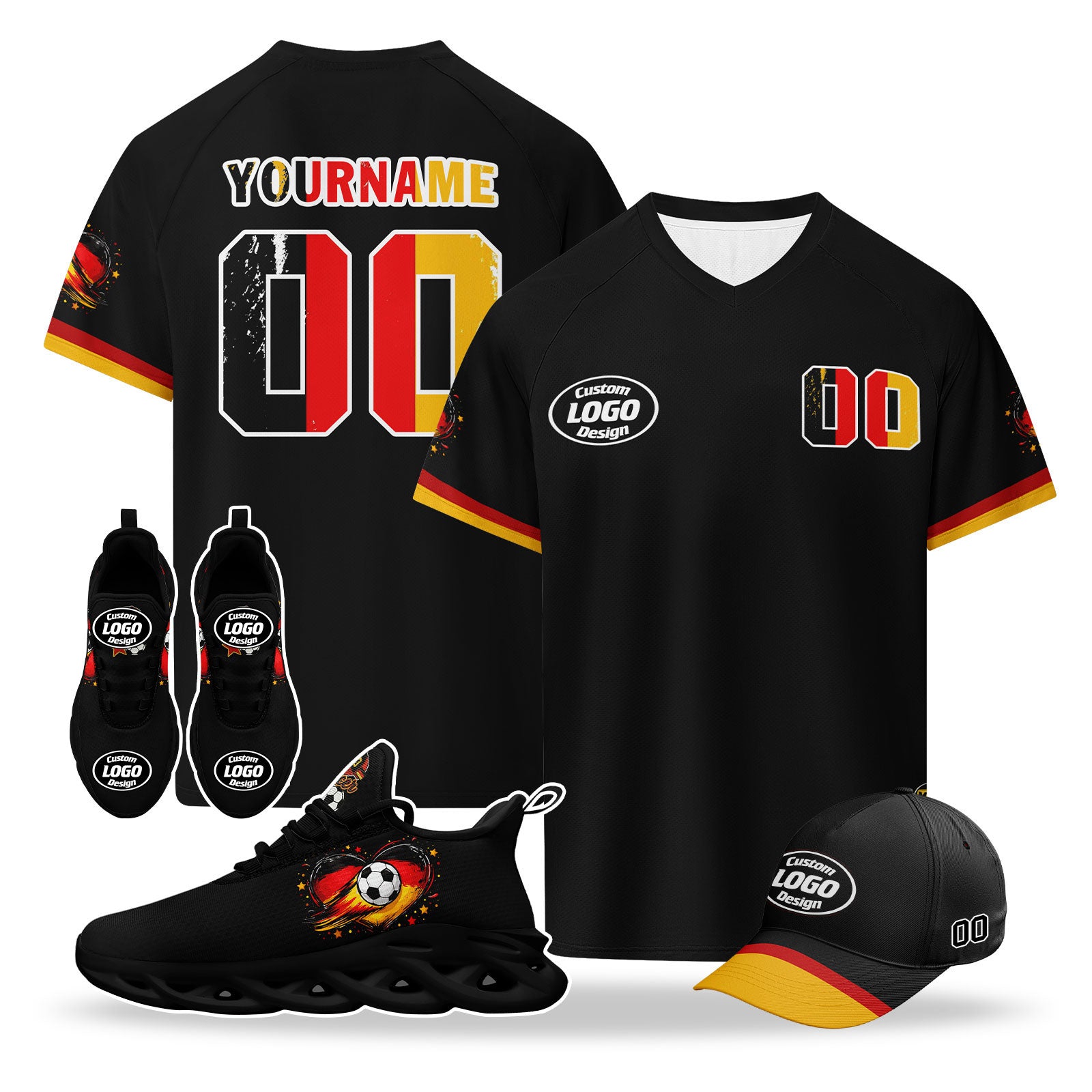 Custom 2026 World Cup Germany High Quality Soccer Stadium Version Jersey Sneakers Sports Shoes and Hat Combo Offer Personalized Team Name and Logo ZH-F025071-6
