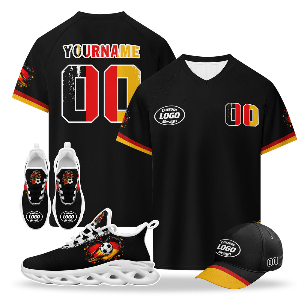 Custom 2026 World Cup Germany High Quality Soccer Stadium Version Jersey Sneakers Sports Shoes and Hat Combo Offer Personalized Team Name and Logo ZH-F025071-6