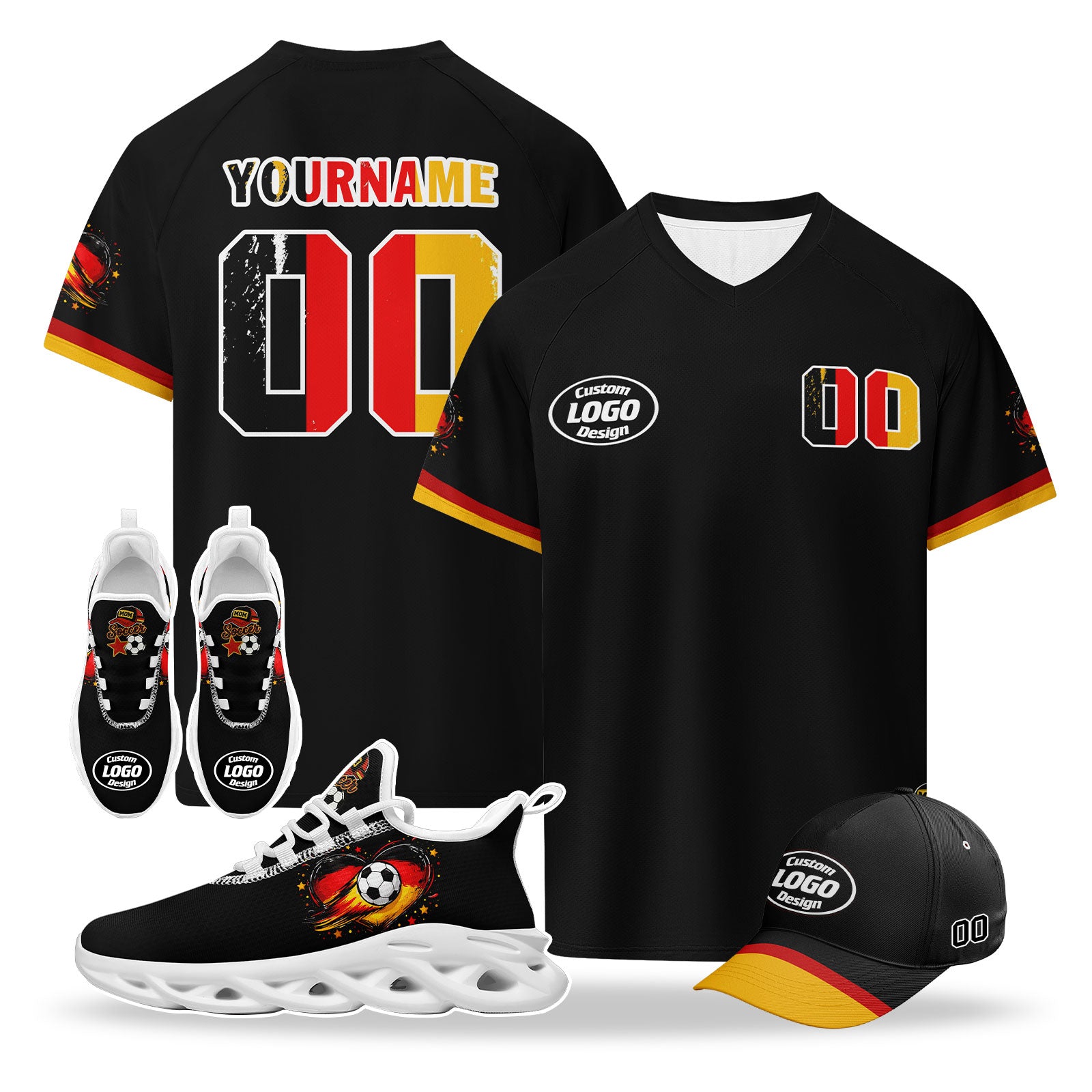 Custom 2026 World Cup Germany High Quality Soccer Stadium Version Jersey Sneakers Sports Shoes and Hat Combo Offer Personalized Team Name and Logo ZH-F025071-6