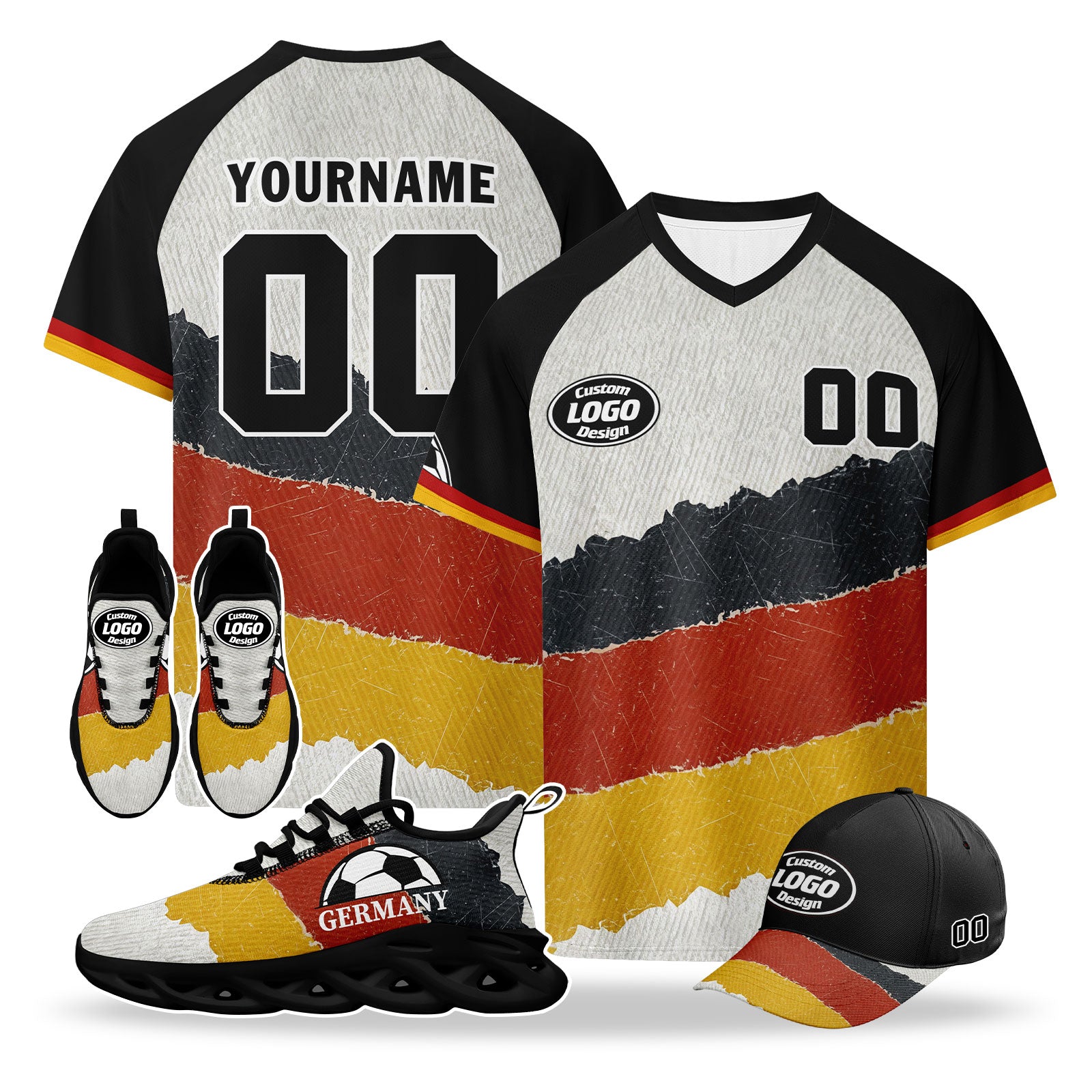Custom 2026 World Cup Germany High Quality Soccer Stadium Version Jersey Sneakers Sports Shoes and Hat Combo Offer Personalized Team Name and Logo ZH-F025071-7