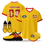 Custom 2026 World Cup Spain High Quality Soccer Stadium Version Jersey Sneakers Sports Shoes and Hat Combo Offer Personalized Team Name and Logo ZH-F025077-3