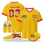 Custom 2026 World Cup Spain High Quality Soccer Stadium Version Jersey Sneakers Sports Shoes and Hat Combo Offer Personalized Team Name and Logo ZH-F025077-3