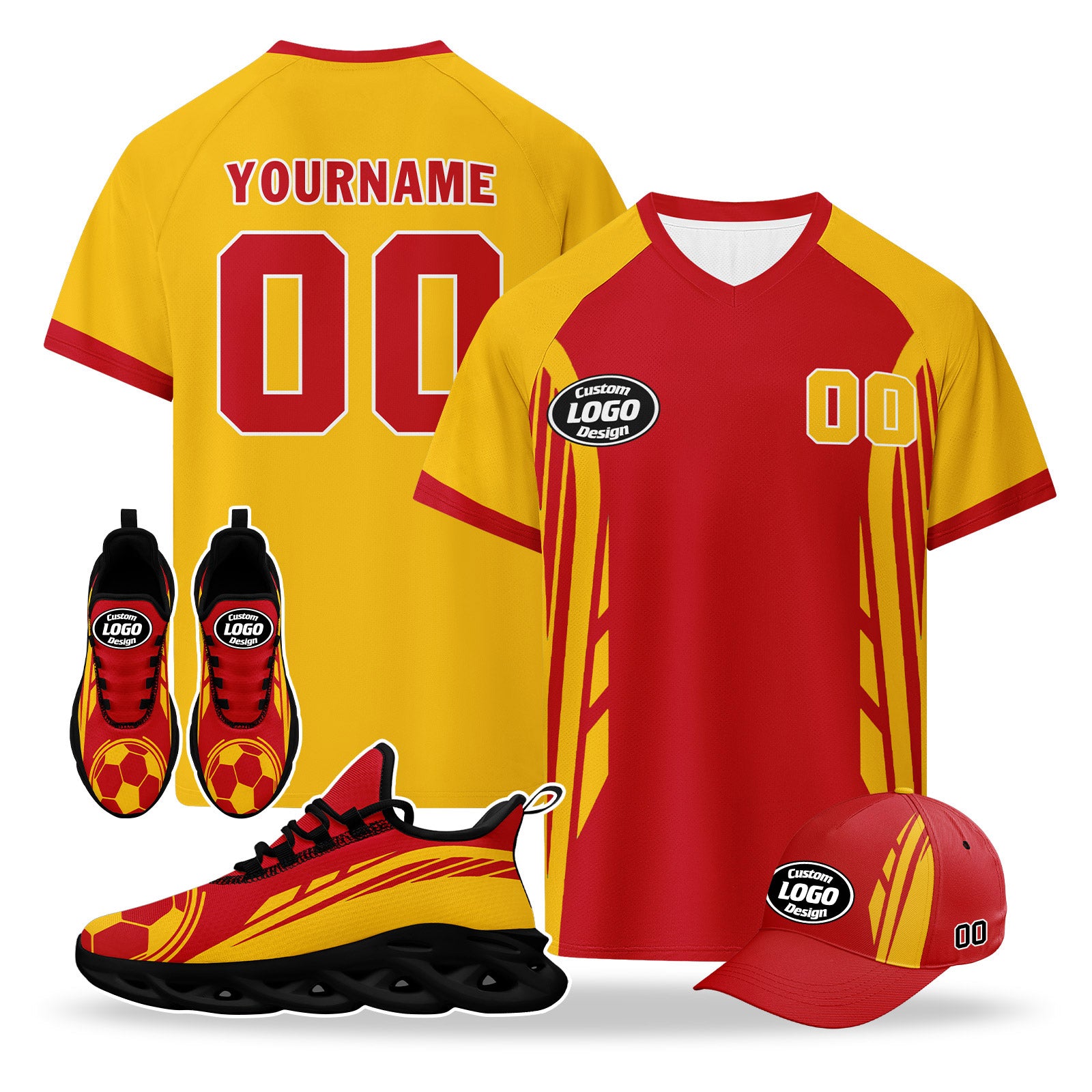 Custom 2026 World Cup Spain High Quality Soccer Stadium Version Jersey Sneakers Sports Shoes and Hat Combo Offer Personalized Team Name and Logo ZH-F025077-6