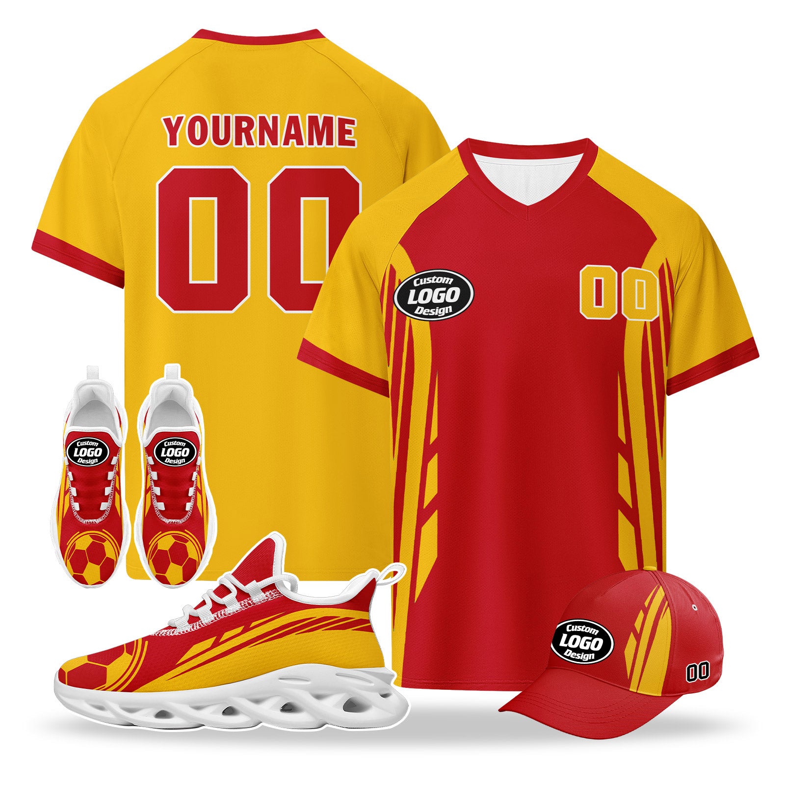 Custom 2026 World Cup Spain High Quality Soccer Stadium Version Jersey Sneakers Sports Shoes and Hat Combo Offer Personalized Team Name and Logo ZH-F025077-6