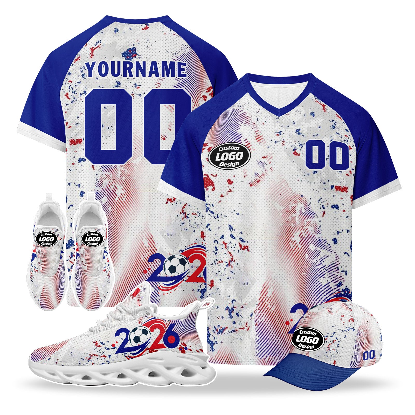 Custom 2026 World Cup France High Quality Soccer Stadium Version Jersey Sneakers Sports Shoes and Hat Combo Offer Personalized Team Name and Logo ZH-F025084-2