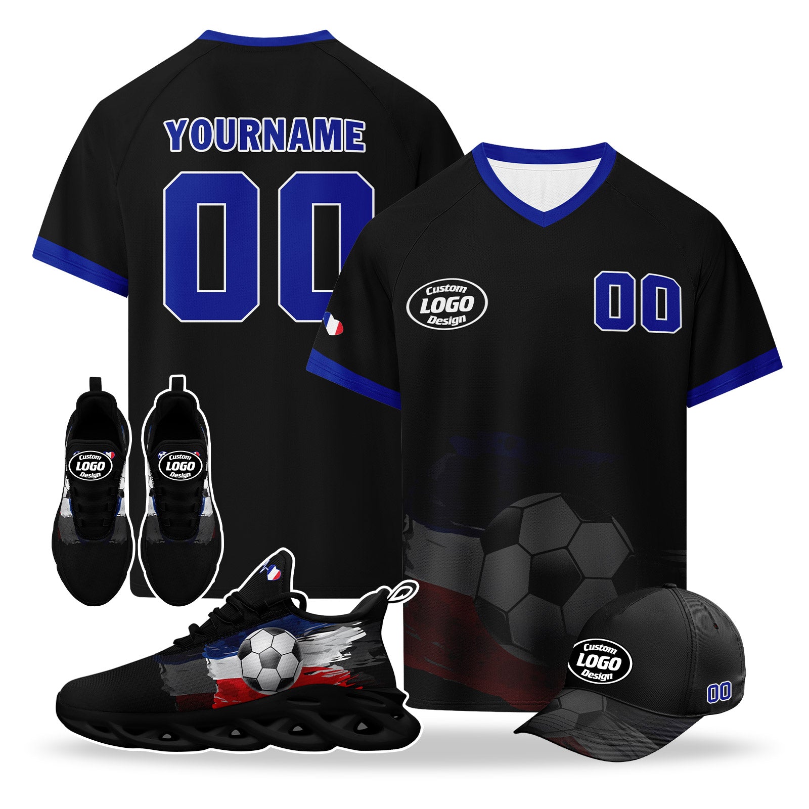 Custom 2026 World Cup France High Quality Soccer Stadium Version Jersey Sneakers Sports Shoes and Hat Combo Offer Personalized Team Name and Logo ZH-F025084-5