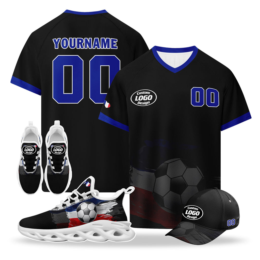 Custom 2026 World Cup France High Quality Soccer Stadium Version Jersey Sneakers Sports Shoes and Hat Combo Offer Personalized Team Name and Logo ZH-F025084-5